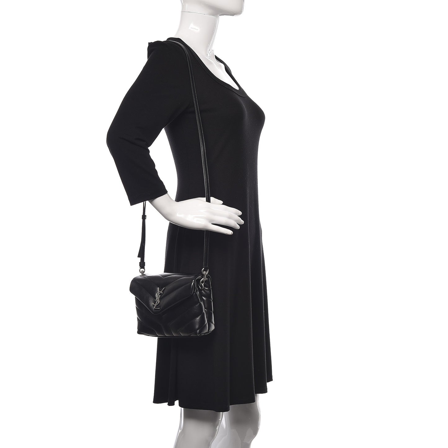 Calfskin Y Quilted Monogram Toy Loulou Crossbody Bag Black