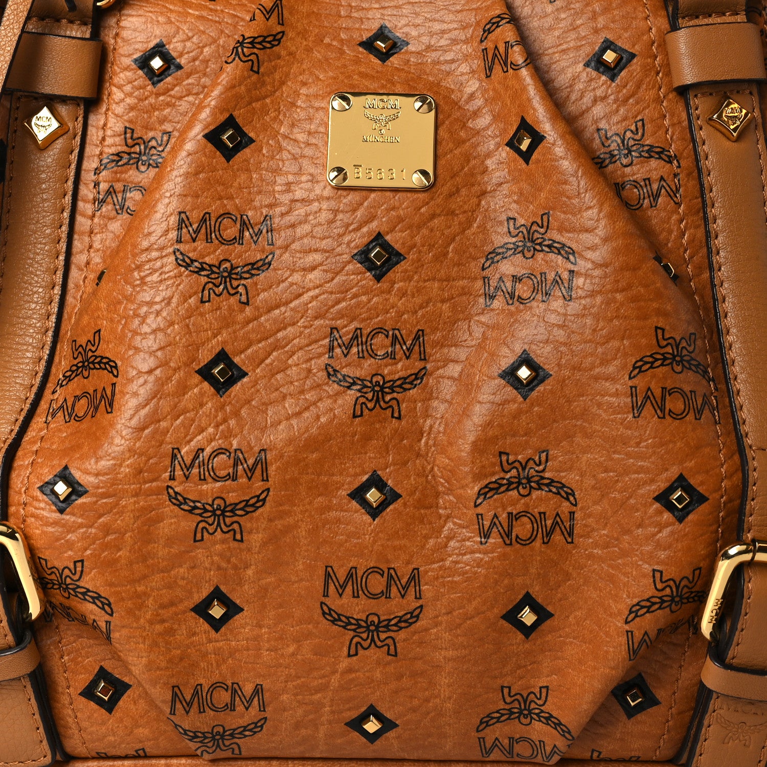 MCM Visetos Studded Medium Essentials Shopper Tote Cognac 8 of 10
