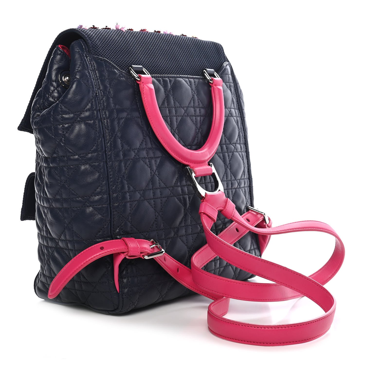 Christian Dior Lambskin Mesh Cannage Embroidered Stardust Backpack Navy Pink 2 of 8
