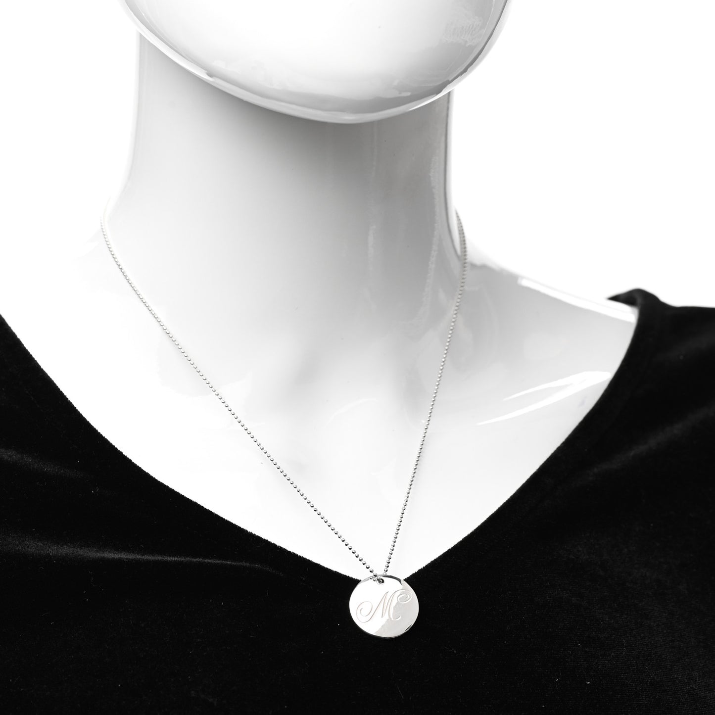 Sterling Silver Letter M Disc Pendant Necklace