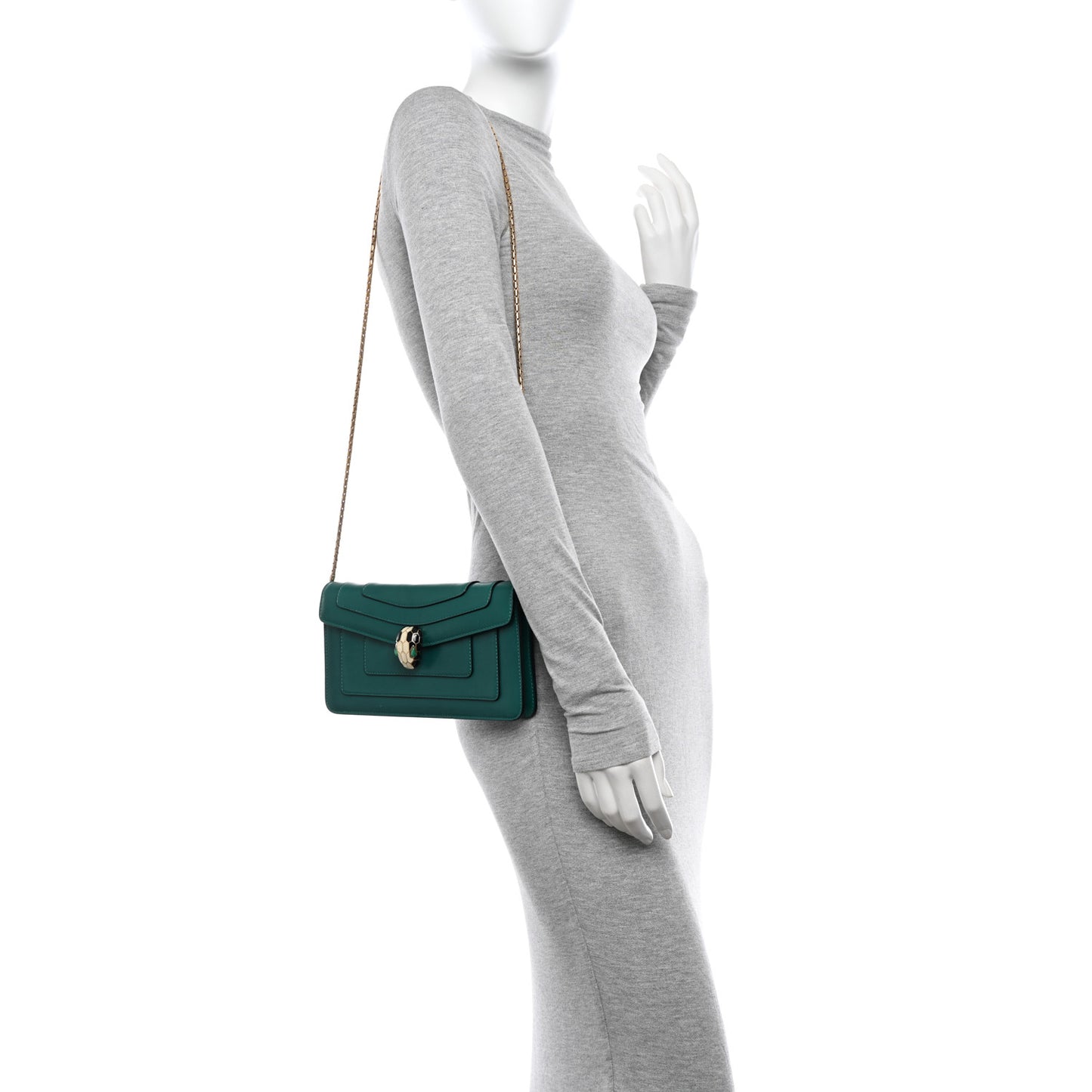 Calfskin Serpenti Forever Flap Clutch Emerald Green