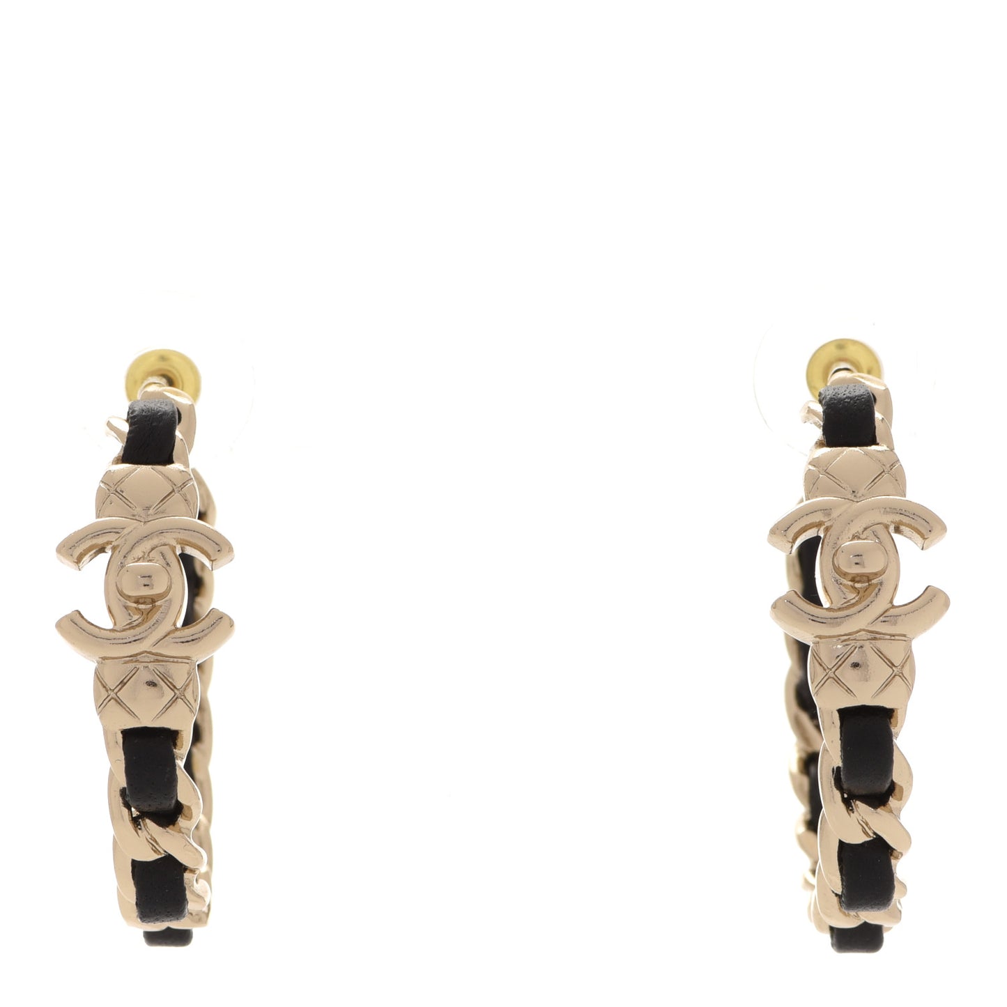 Lambskin CC Turnlock Chain Hoop Earrings Gold Black