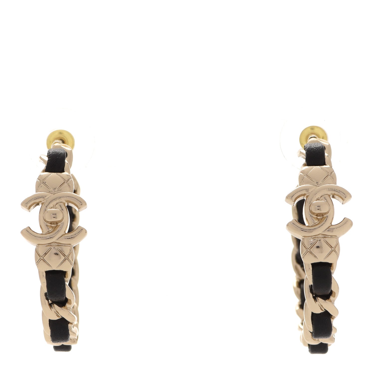 Chanel Lambskin CC Turnlock Chain Hoop Earrings Gold Black 1 of 5