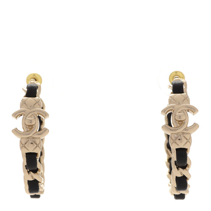 Chanel Lambskin CC Turnlock Chain Hoop Earrings Gold Black 1 of 5