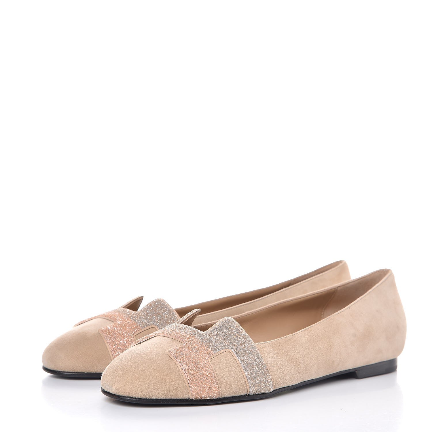 Hermes Suede Goatskin Crystal Powdered Nice Ballerina Flats 38 Nude 3 of 8