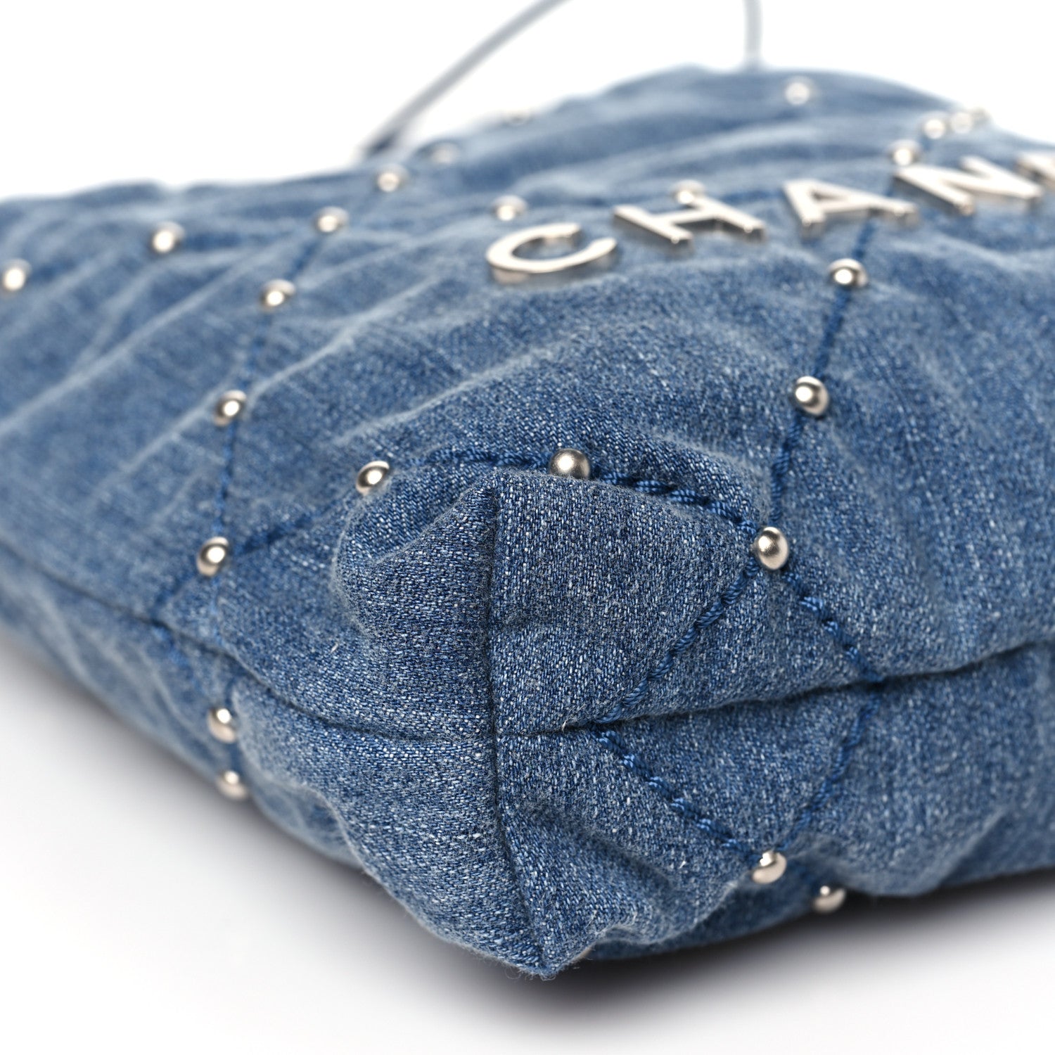 Chanel Washed Denim Quilted Studded Mini Chanel 22 Blue 9 of 11