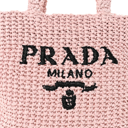 Prada Yarn Raffia Effect Crochet Small Logo Tote Alabastro 8 of 11