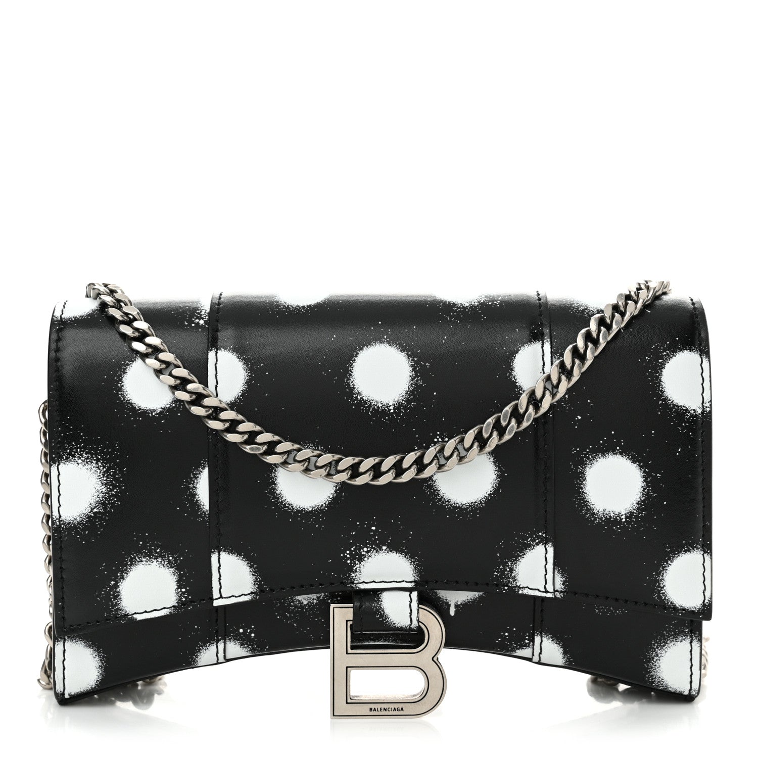 Balenciaga Shiny Box Calfskin Polka Dot Hourglass Chain Bag Black White 1 of 12