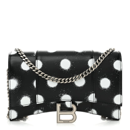 Balenciaga Shiny Box Calfskin Polka Dot Hourglass Chain Bag Black White 1 of 12