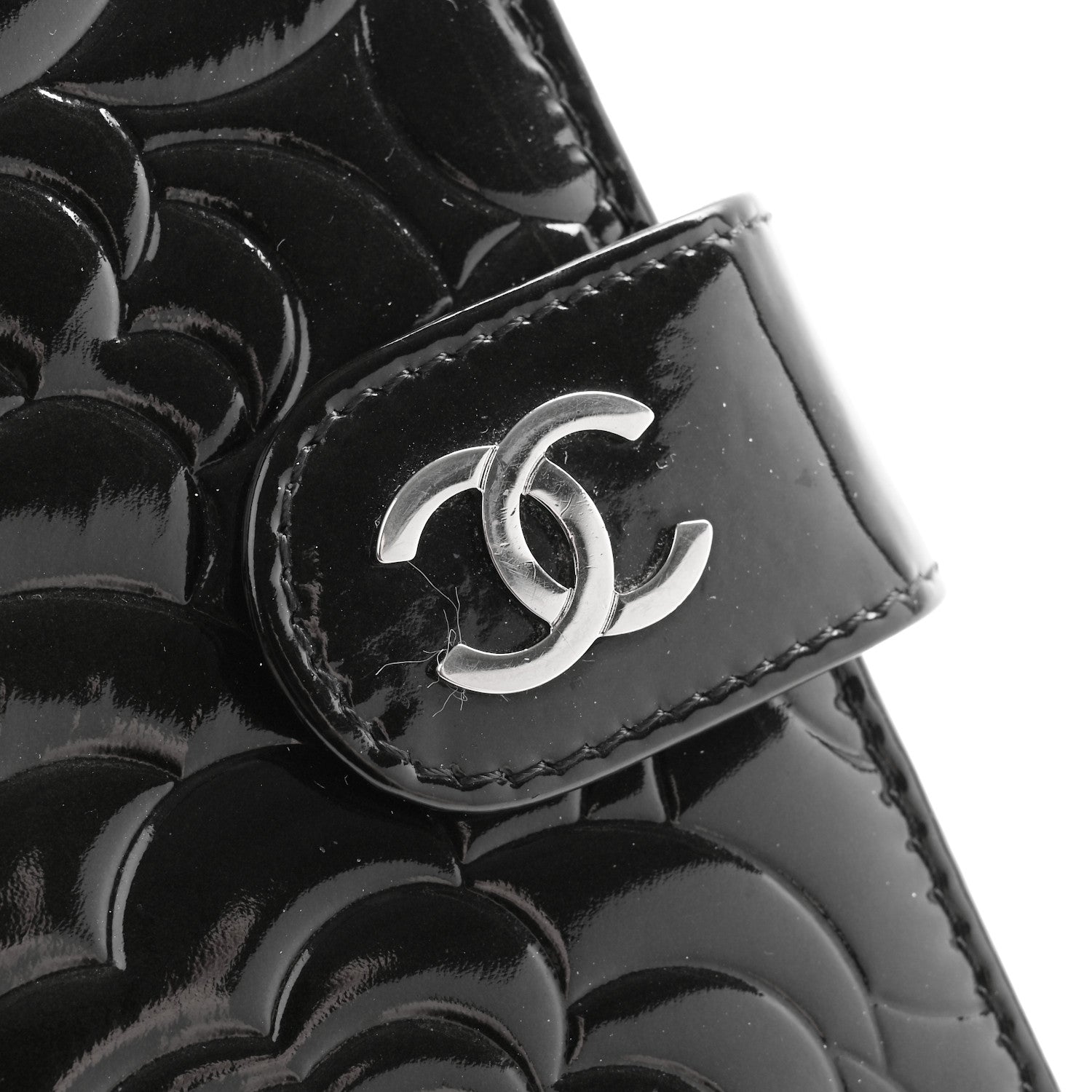 Chanel Patent Camellia Embossed Zipped Pocket Wallet Black 9 of 11