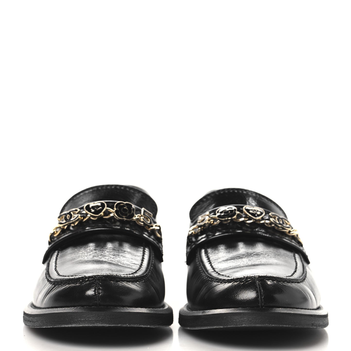 Calfskin Enamel Charms Mocassin Loafers 38 Black
