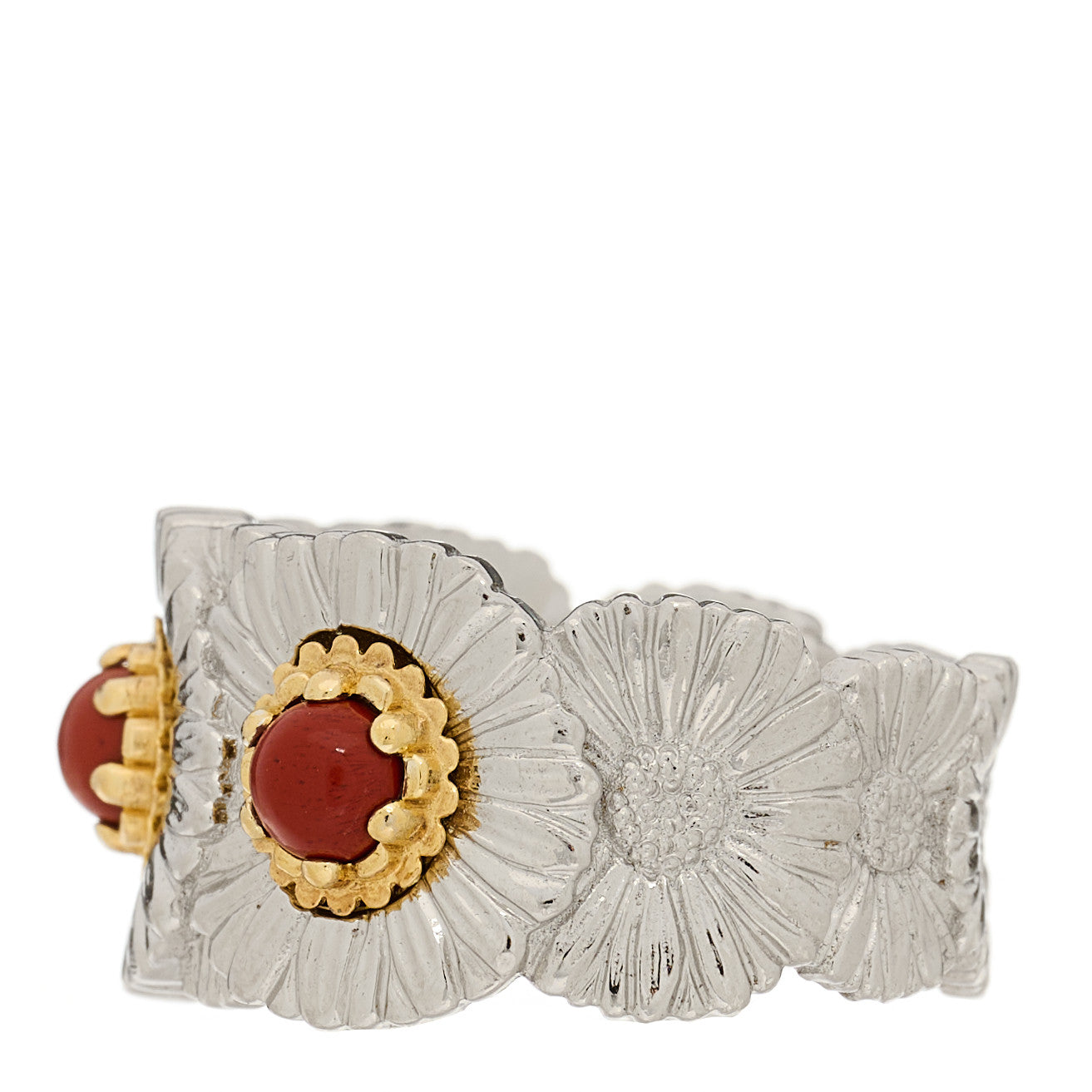 Buccellati Sterling Silver Gold Vermeil Red Jasper Blossoms Daisy Color Eternelle Ring 53 6.5 3 of 7