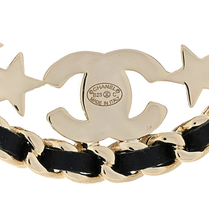 Chanel Lambskin Chain Crystal CC Star Chain Hoop Earrings Gold Black 4 of 4