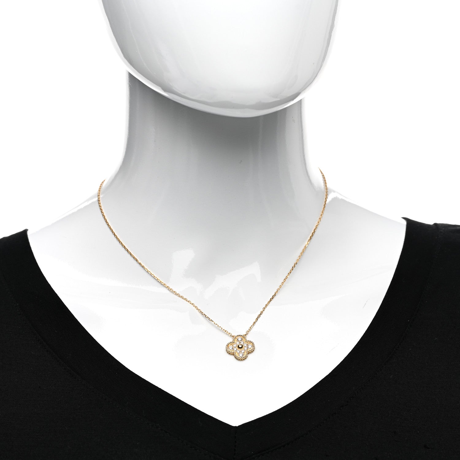 Van Cleef & Arpels 18K Yellow Gold Diamond Vintage Alhambra Pendant Necklace 2 of 6