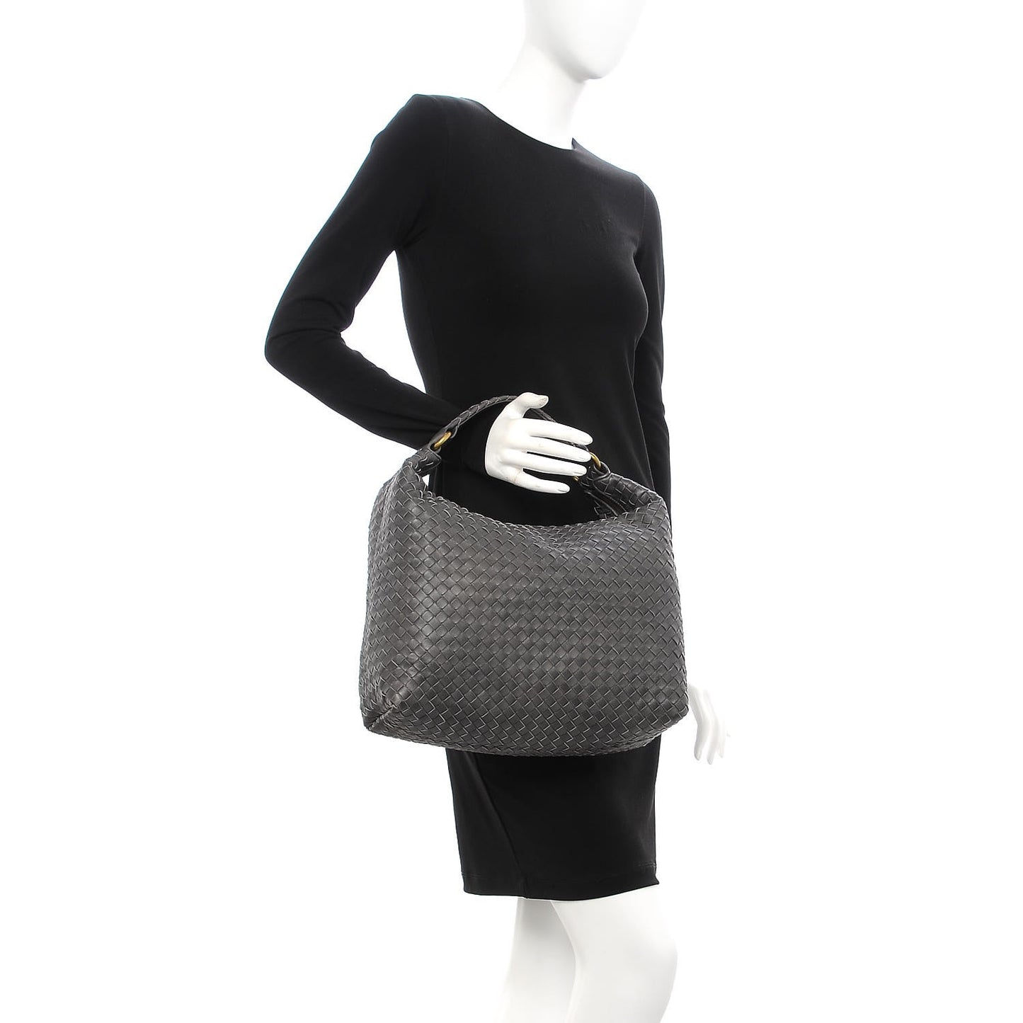 Nappa Intrecciato Pyramid Hobo Ferro Gray