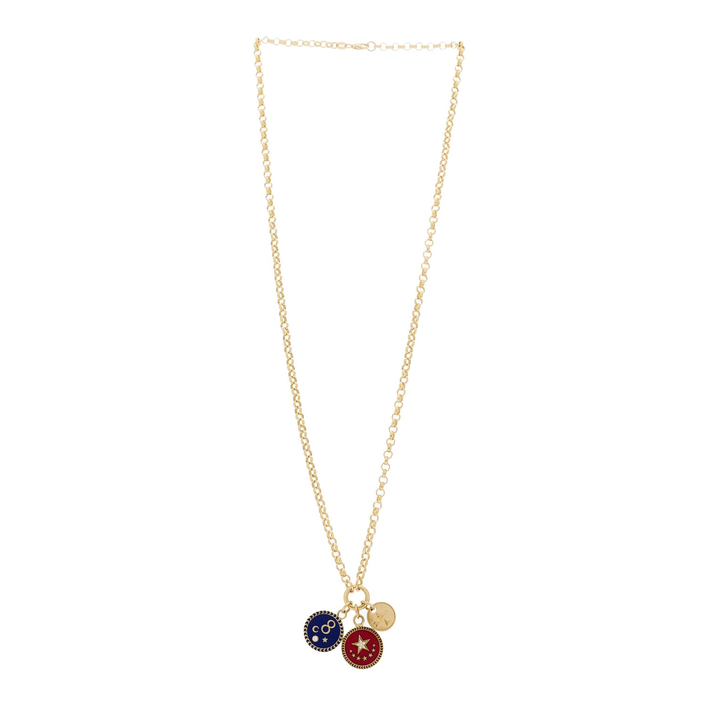 18K Yellow Gold Diamond Enamel Strength Karma Dream Belcher Open Chain Mini Chubby Annex Link Necklace