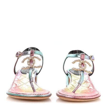 Chanel Goatskin Fantasy CC Pearl Thong Sandals 38.5 Multicolor 3 of 8