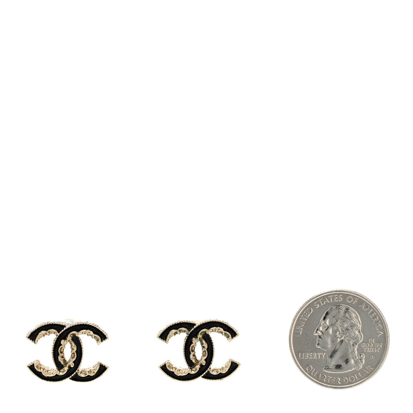Enamel CC Baroque Earrings Black Gold