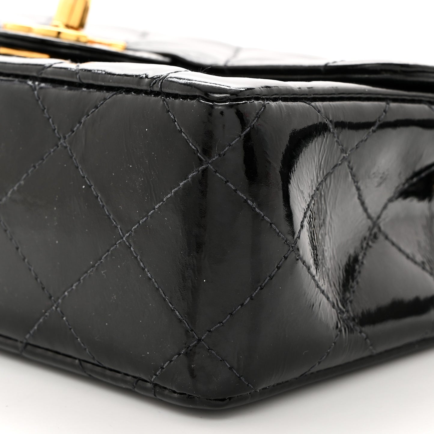 Patent Calfskin Quilted Mini Square Flap Black
