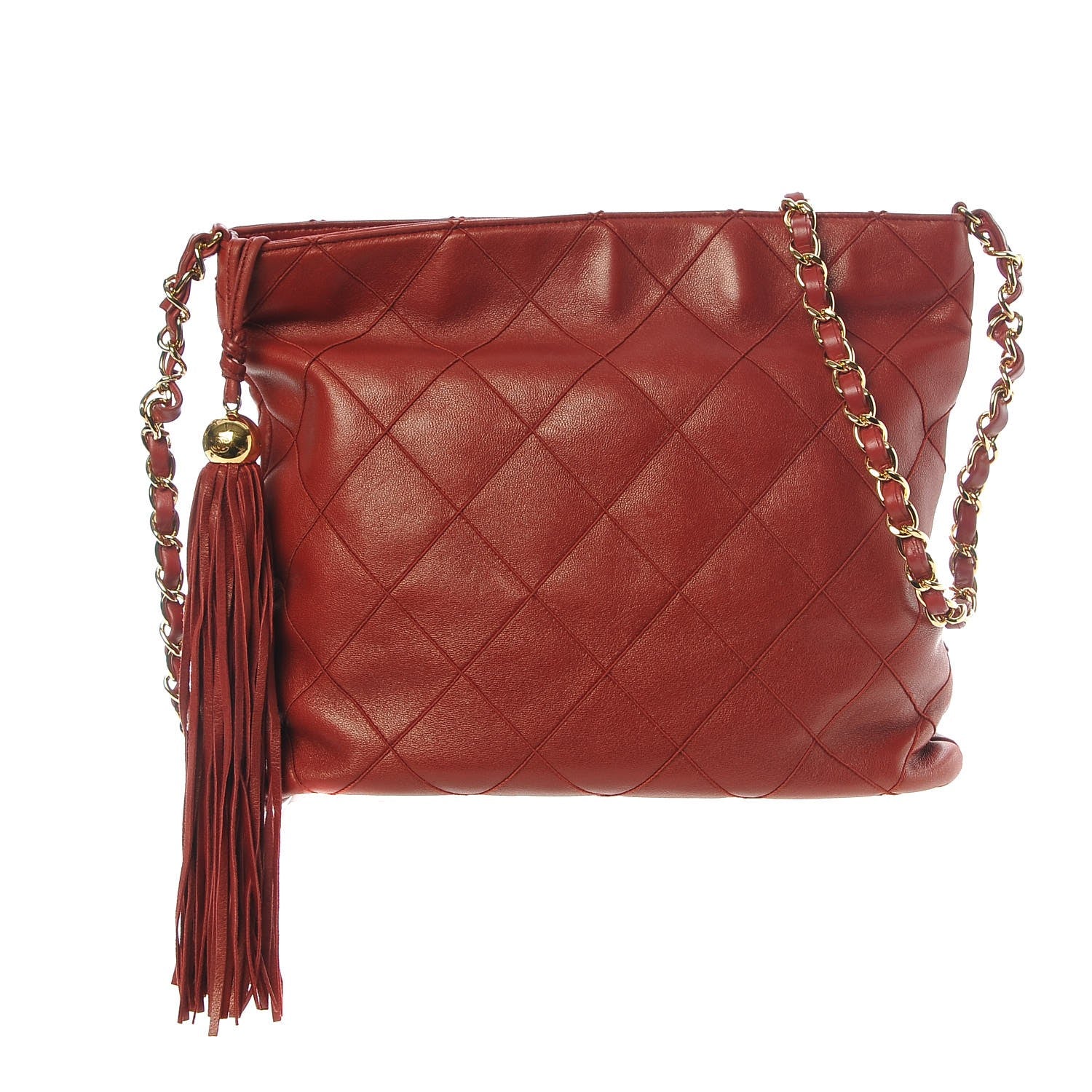 Chanel Lambskin Stitched Tassel Shoulder Bag Red 1 of 13