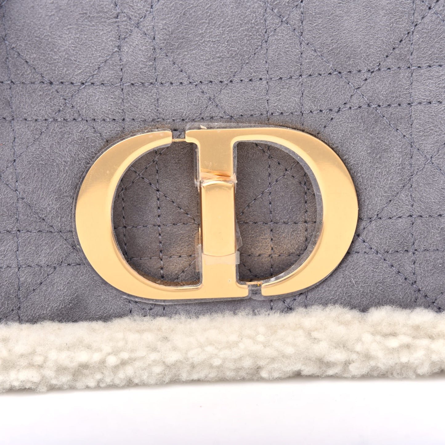 Shearling Sheepskin Wool Cannage Small Caro Bag Gray