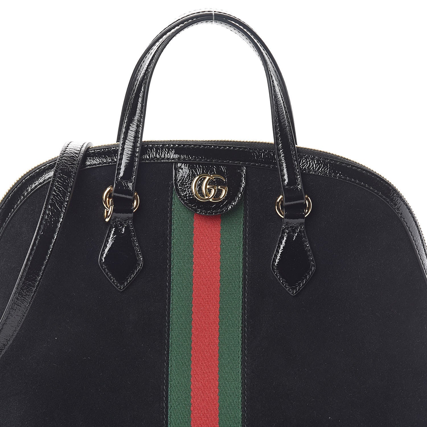Gucci Suede Patent GG Web Medium Ophidia Top Handle Dome Bag Black 7 of 9