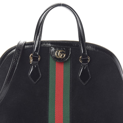 Gucci Suede Patent GG Web Medium Ophidia Top Handle Dome Bag Black 7 of 9