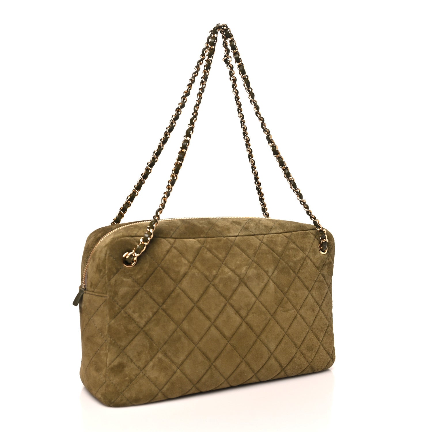 Chanel Suede Calfskin Quilted Camerissimo Camera Case Dark Khaki 2 of 10