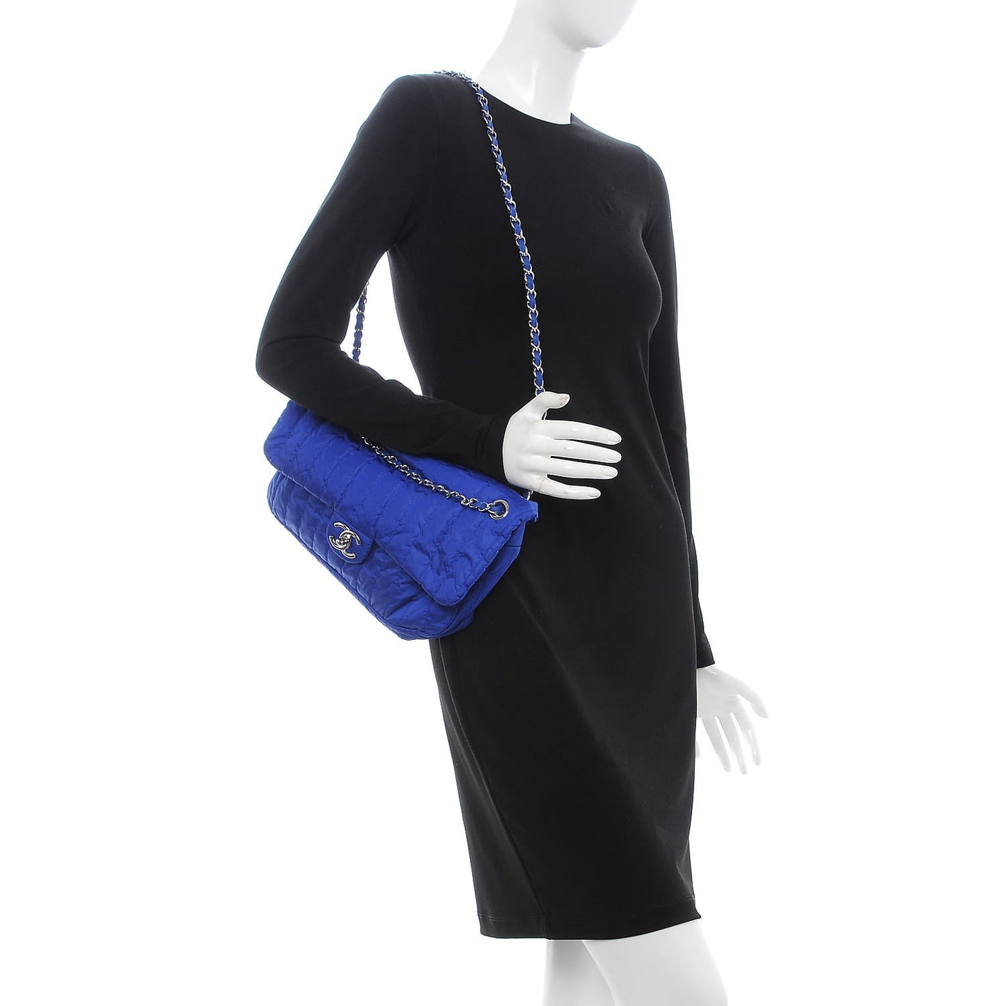Nylon Vertical Quilted Jumbo Flap Cobalt Blue