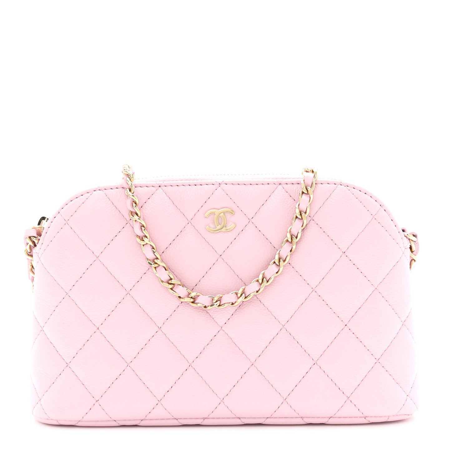 Caviar Quilted Classic Clutch With Chain Pink