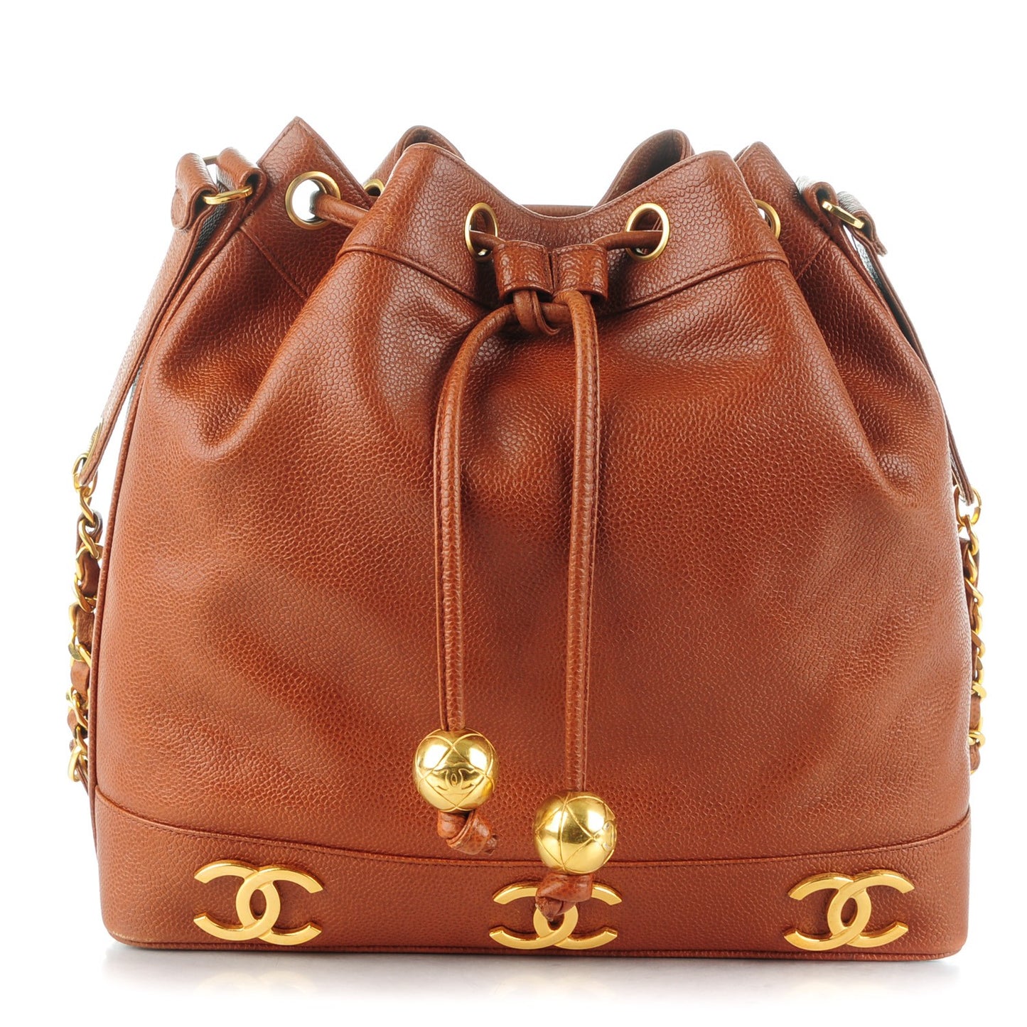 Caviar CC Drawstring Shoulder Bag Light Brown