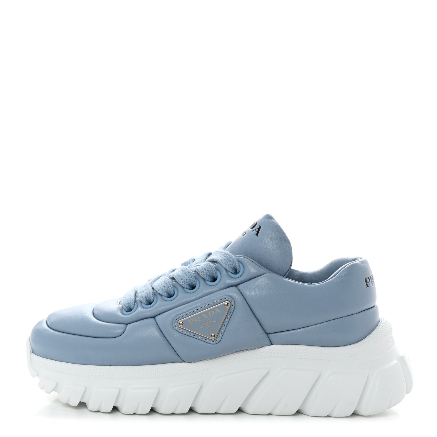 Prada Nappa Soft Metal Triangle Logo Womens Padded 30mm Sneakers 35.5 Celeste 1 of 9