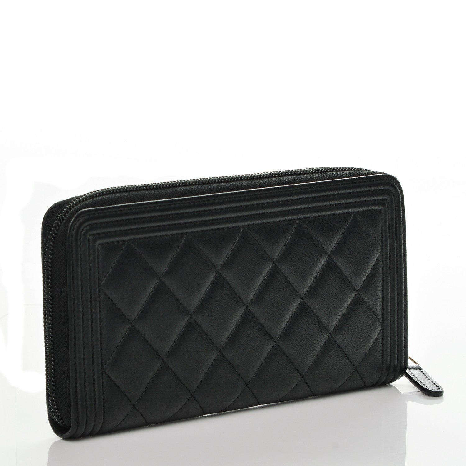 Chanel Lambskin Quilted Boy Zip Around Wallet Black 3 of 8