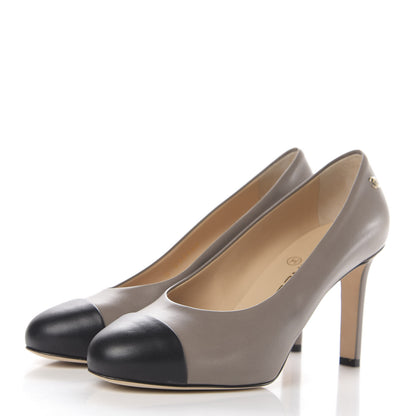 Chanel Lambskin Cap Toe CC Pumps 36.5 Grey Black 3 of 10