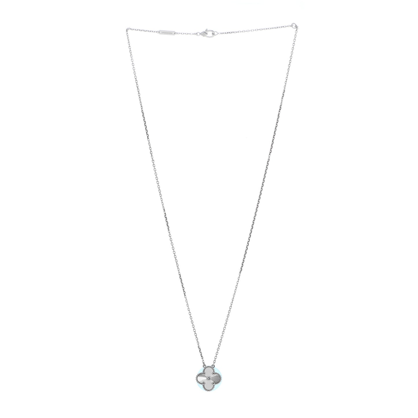 18K White Gold Diamond Guilloche Vintage Alhambra Pendant Necklace