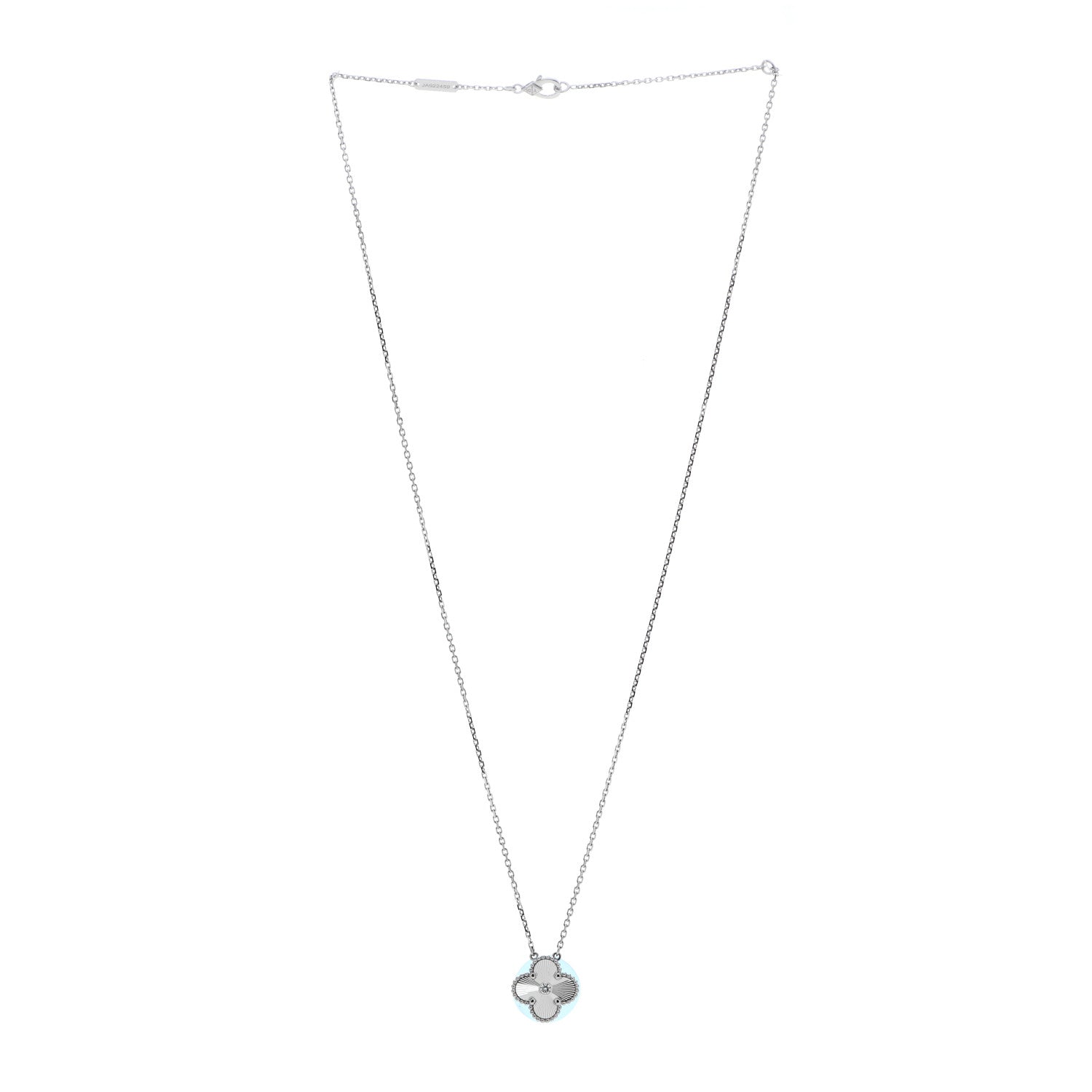 Van Cleef & Arpels 18K White Gold Diamond Guilloche Vintage Alhambra Pendant Necklace 3 of 6