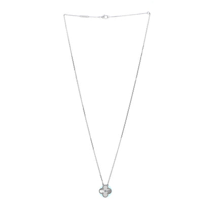 Van Cleef & Arpels 18K White Gold Diamond Guilloche Vintage Alhambra Pendant Necklace 3 of 6