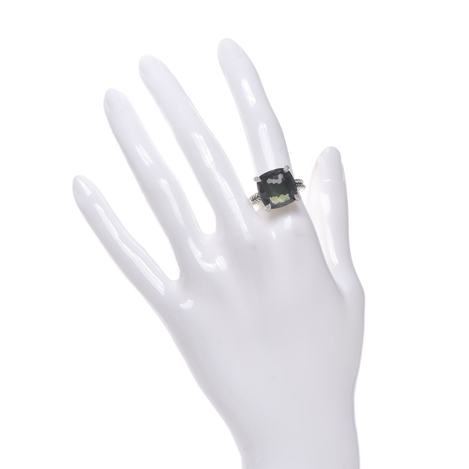 David Yurman Sterling Silver Diamond Green Orchid 14mm Chatelaine Ring 54 7 2 of 4
