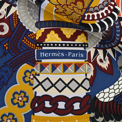 Hermes Silk Twill Duo Cosmique Scarf 90 Bleu Moyen Vert Ocre 2 of 5