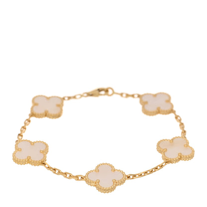 Van Cleef & Arpels 18K Yellow Gold Mother of Pearl 5 Motifs Vintage Alhambra Bracelet 1 of 4
