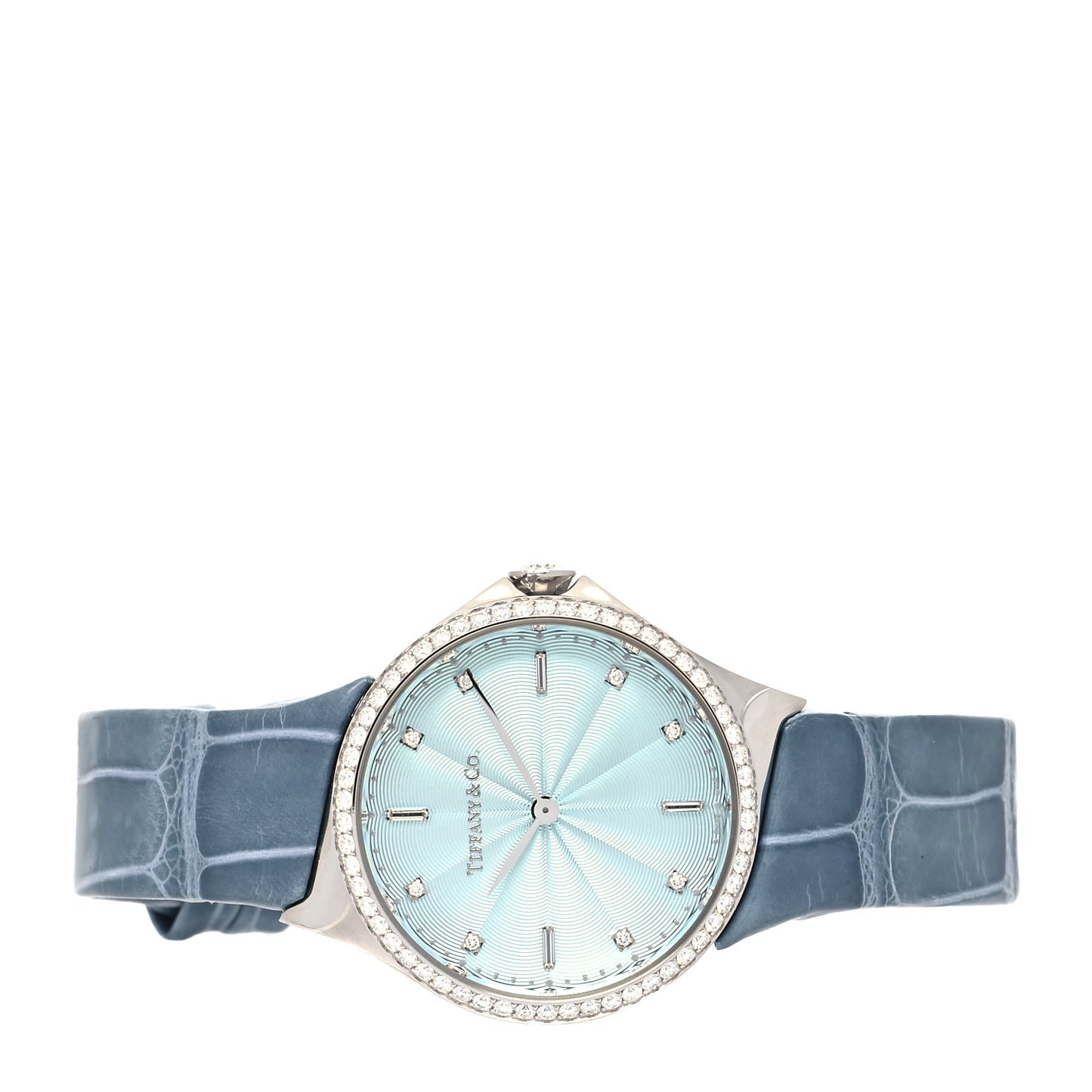 Stainless Steel Alligator Diamond Bezel 28mm Metro Quartz Watch Ice Blue