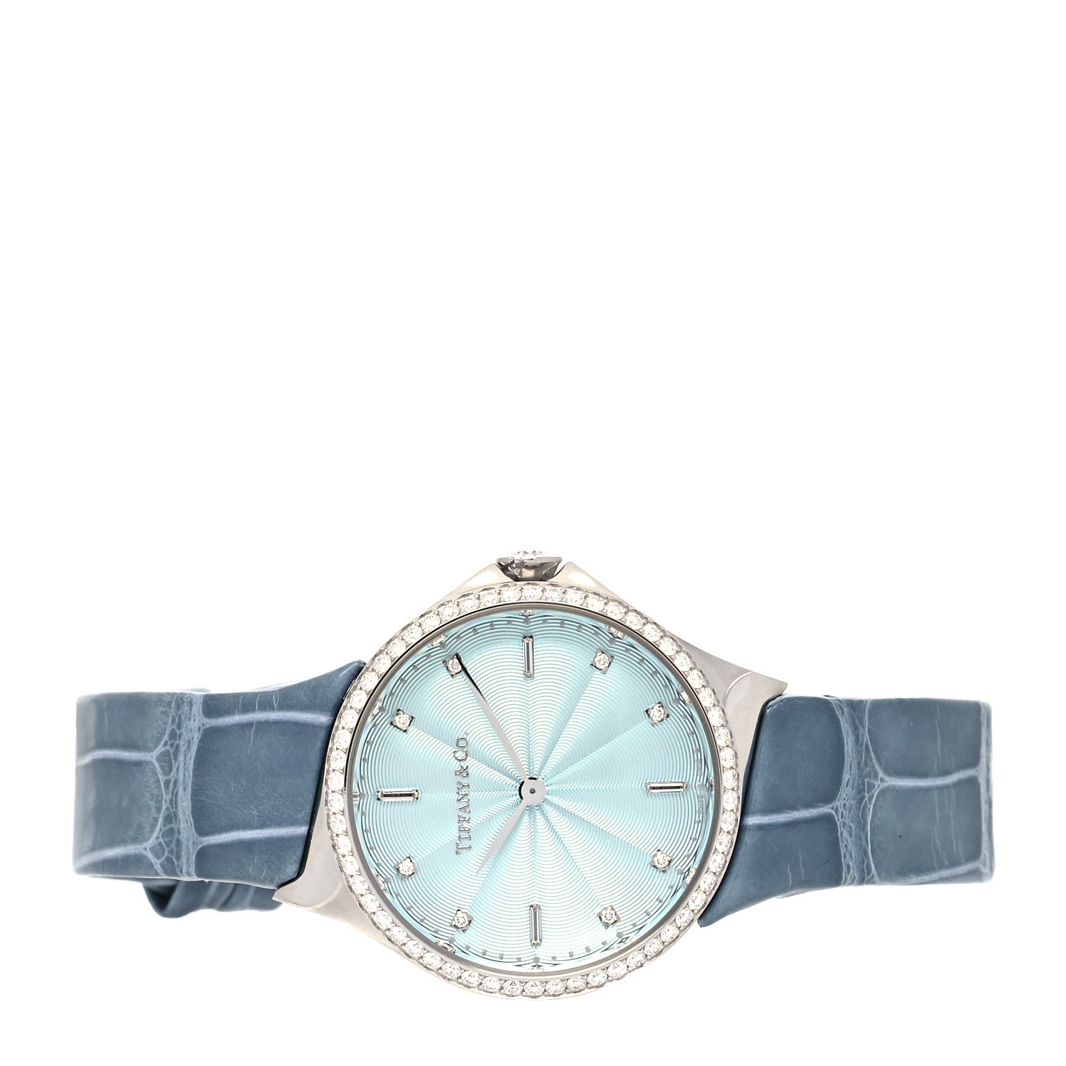 Tiffany Stainless Steel Alligator Diamond Bezel 28mm Metro Quartz Watch Ice Blue 2 of 5