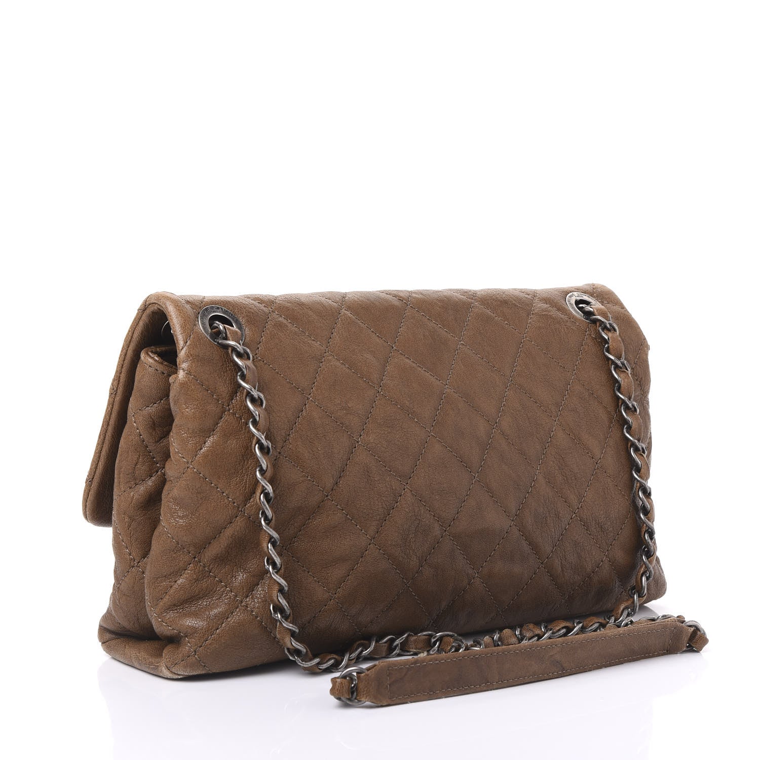 Chanel Crumpled Lambskin Quilted Medium Single Flap Khaki 2 of 9