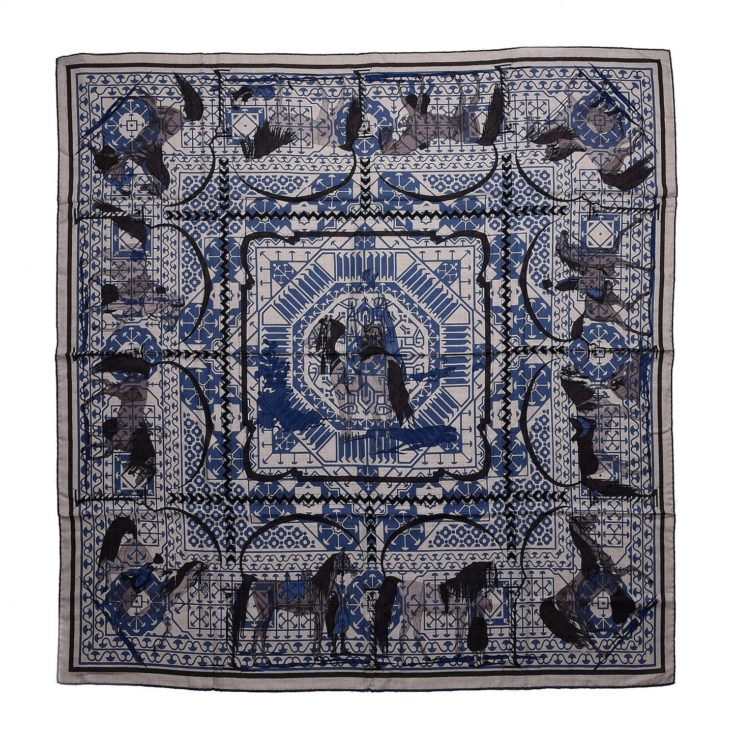 Cashmere Silk Imprimeur Fou Charabia Shawl 140 Naturel Bleu Sport Poivre