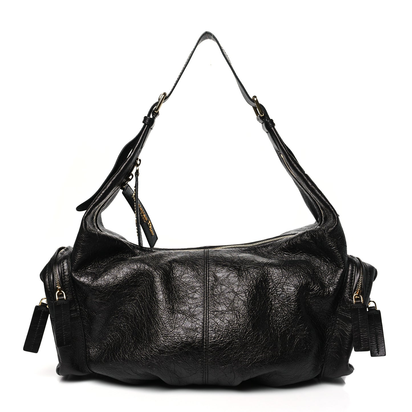 Crinkled Calfskin Large Grand Tour Multipocket Bag Black