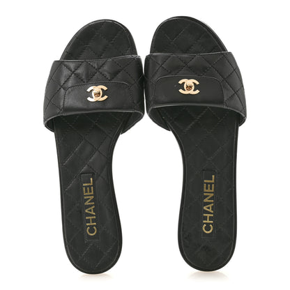 Chanel Lambskin Quilted CC Turnlock Sandals 39 Black 2 of 9