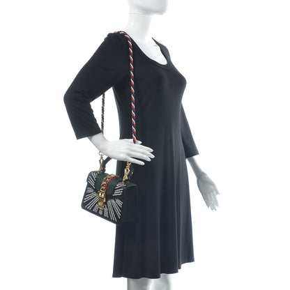 Gucci Satin Crystal Mini Sylvie Top Handle Bag Black 3 of 15