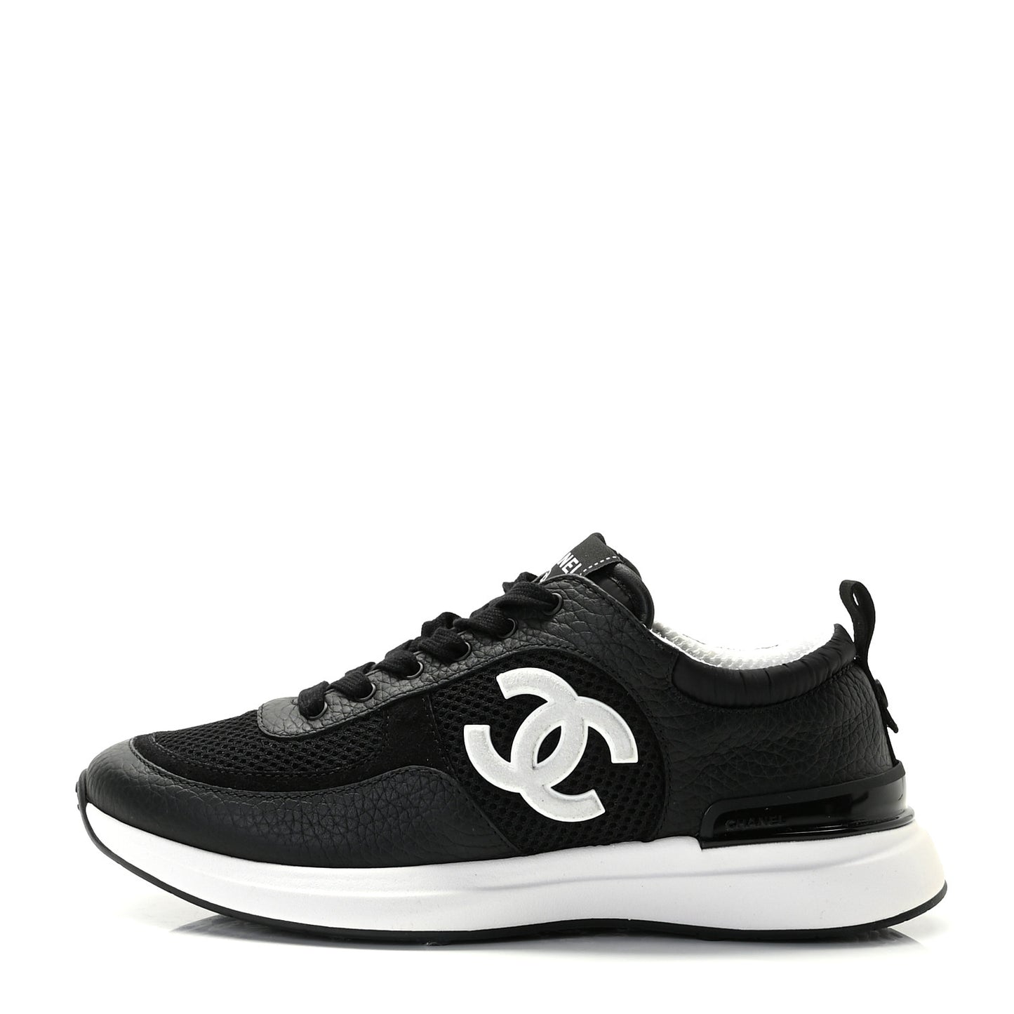 Calfskin Mesh Lycra Suede Womens Logo Sneakers 38.5 Black