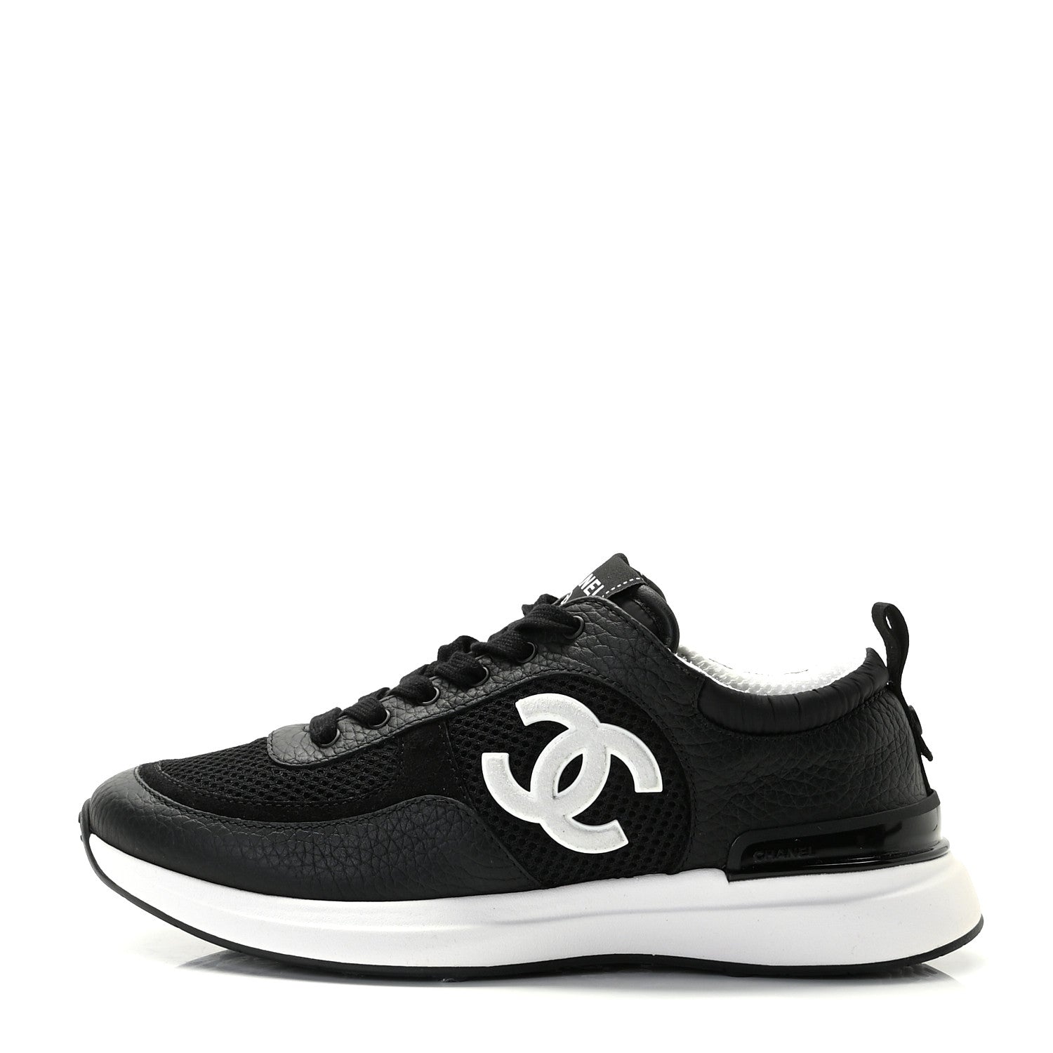 Chanel Calfskin Mesh Lycra Suede Womens Logo Sneakers 38.5 Black 1 of 10