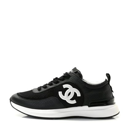 Chanel Calfskin Mesh Lycra Suede Womens Logo Sneakers 38.5 Black 1 of 10